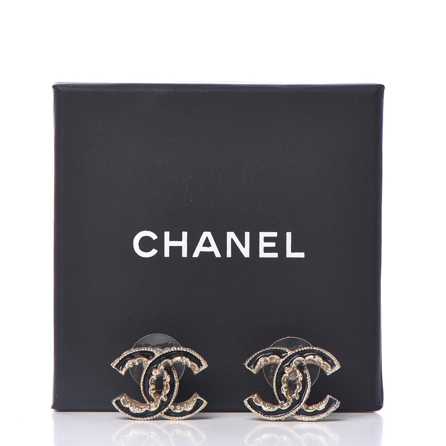 Enamel CC Baroque Earrings Black Gold