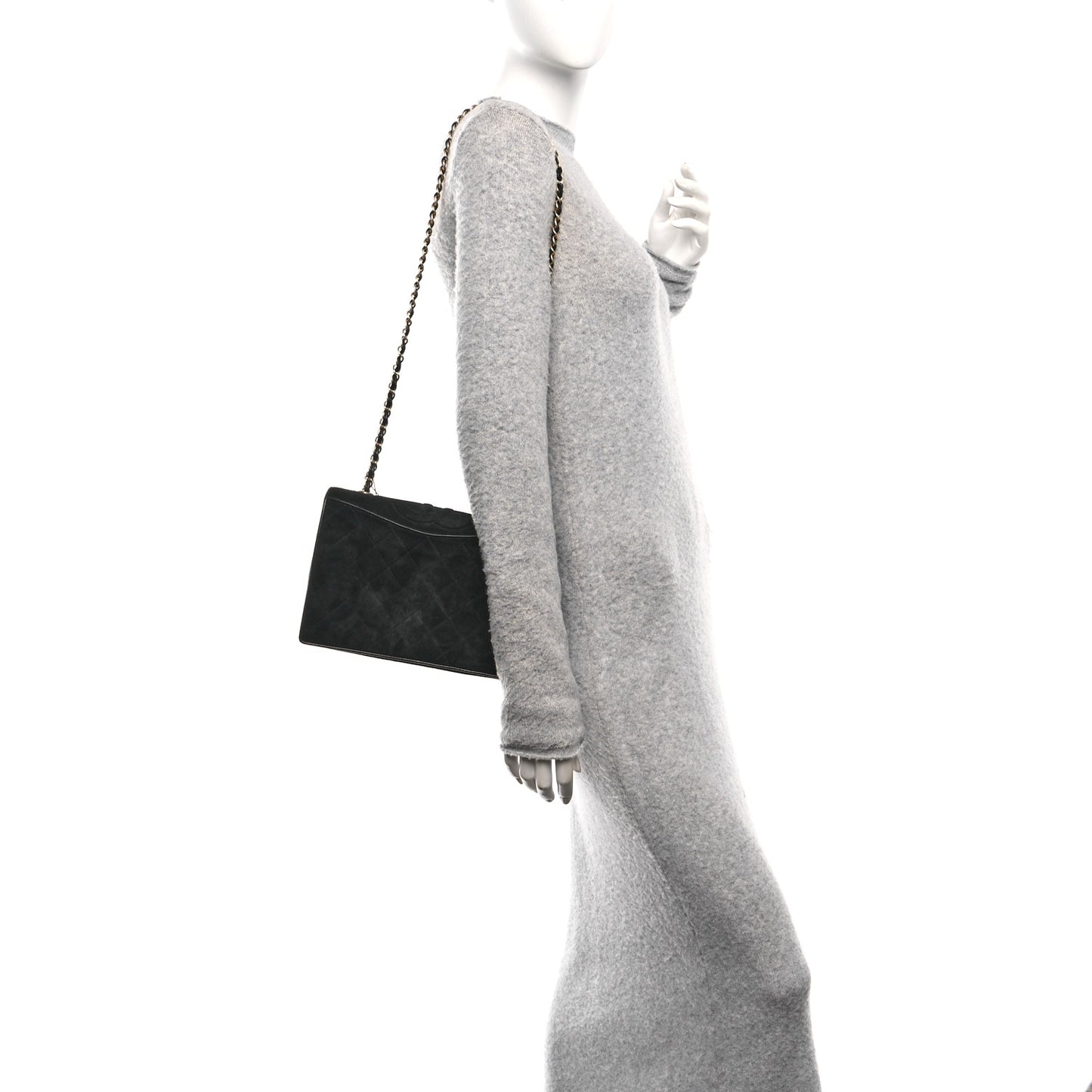 Suede Quilted CC Small Single Flap Black