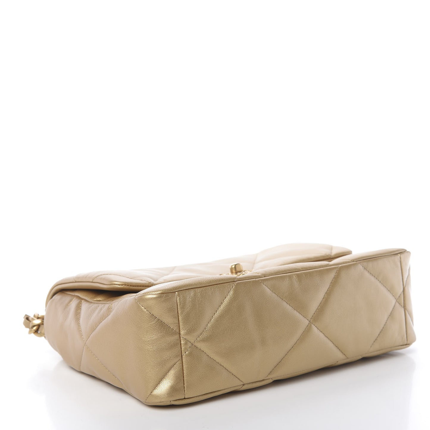 Metallic Goatskin Quilted Large 19 Flap Gold