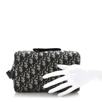 Christian Dior Oblique Jacquard Grained Calfskin Lingot Toiletry Case Blue Black 2 of 7