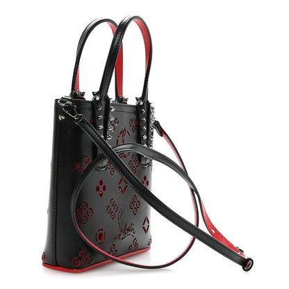 Christian Louboutin Calfskin Loubinthesky Perforated Spikes Mini North South Cabata Tote Black 3 of 11