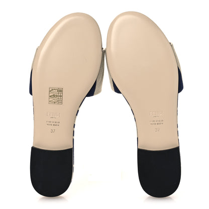 Fendi Pequin Tessuto Jacquard Logo Flat Slide Sandals 37 Beige Midnight 7 of 10