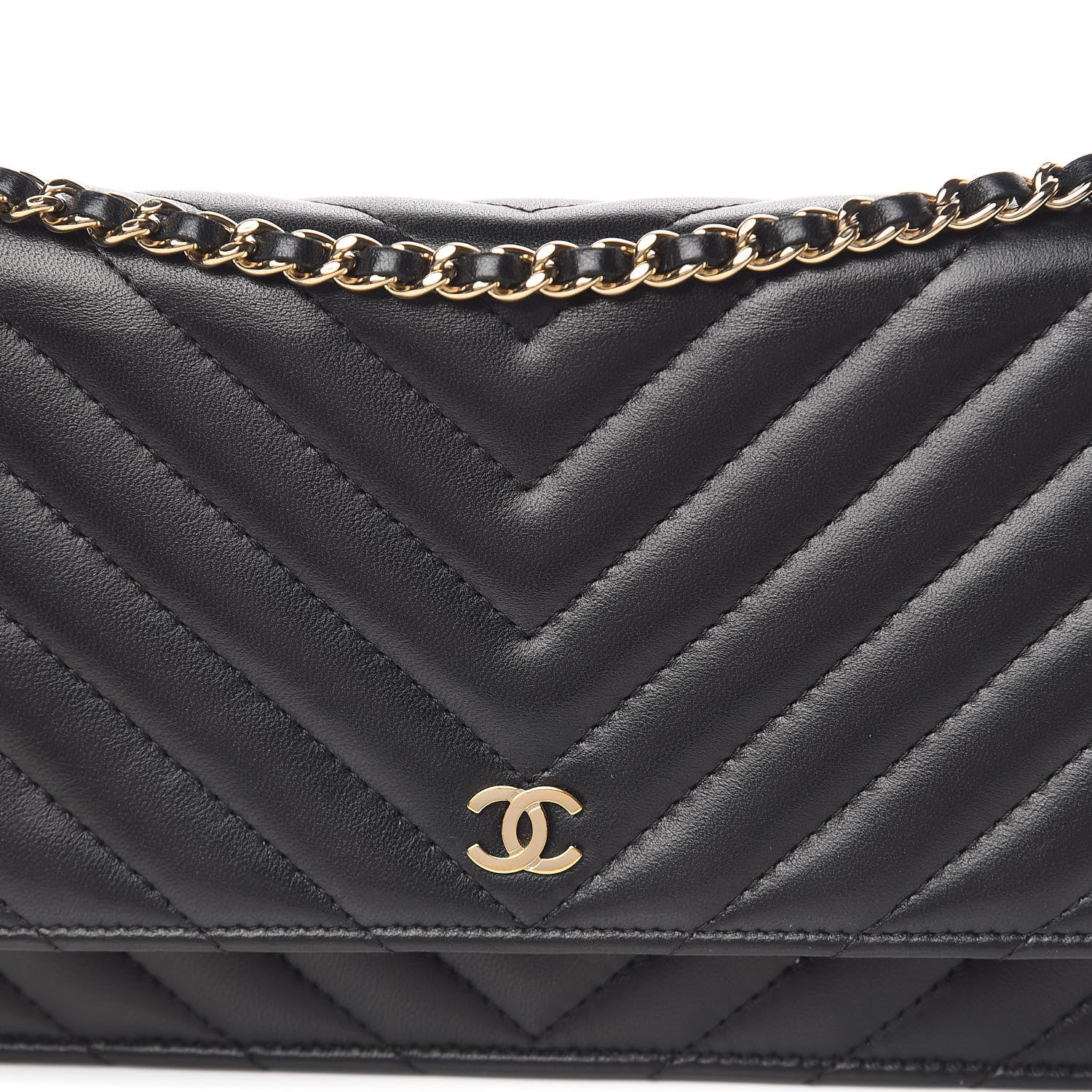 Chanel Lambskin Chevron Quilted Wallet On Chain WOC Black 13 of 13
