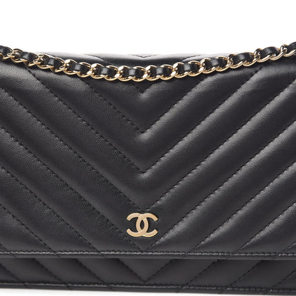 Chanel Lambskin Chevron Quilted Wallet On Chain WOC Black 13 of 13