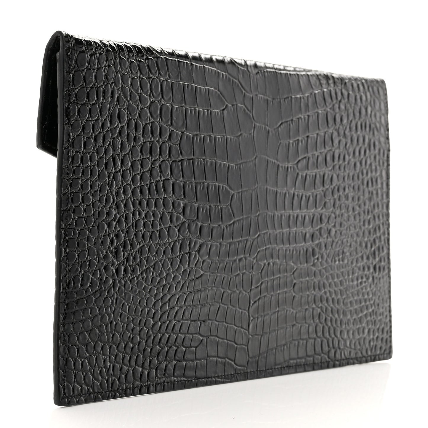Calfskin Crocodile Embossed Uptown Monogram Pouch Black