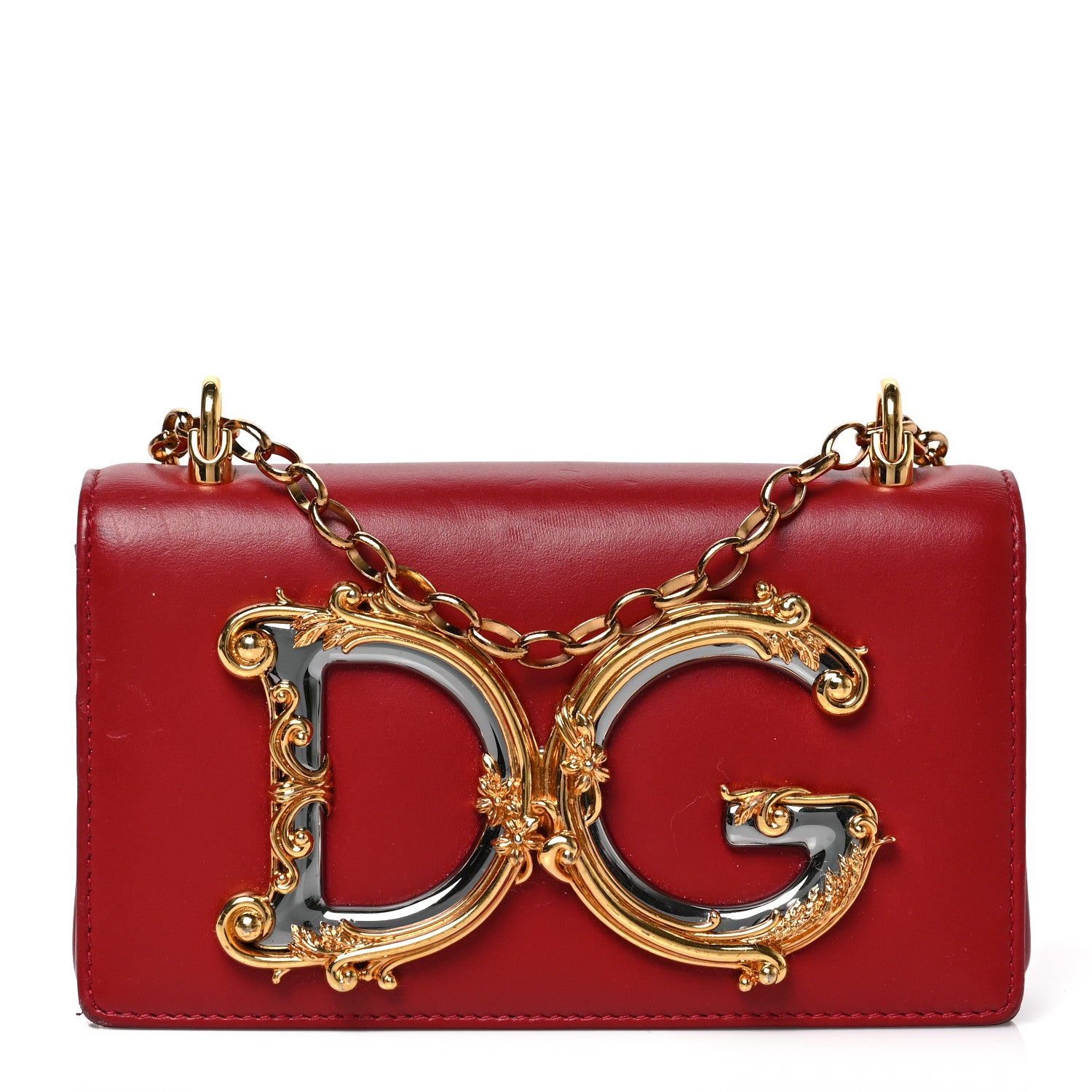 Dolce & Gabbana DOLCE & GABBANA Calfskin DG Girls Phone Shoulder Bag Red 1 of 8
