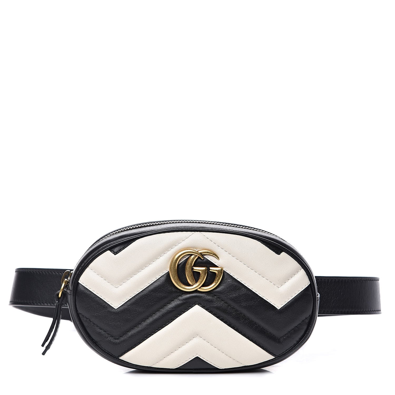 Gucci Calfskin Matelasse GG Marmont Belt Bag 85 34 Black White 1 of 12