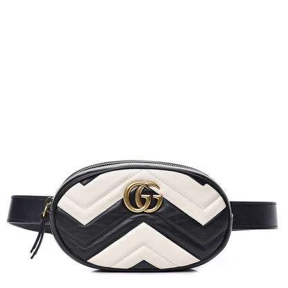 Gucci Calfskin Matelasse GG Marmont Belt Bag 85 34 Black White 1 of 12