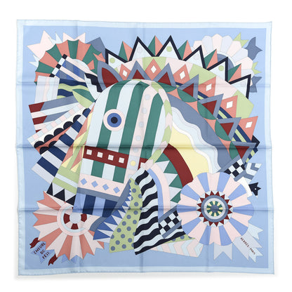 Hermes Silk Cheval de Fette Scarf 90 Bleu Ciel Vert Rose 1 of 6