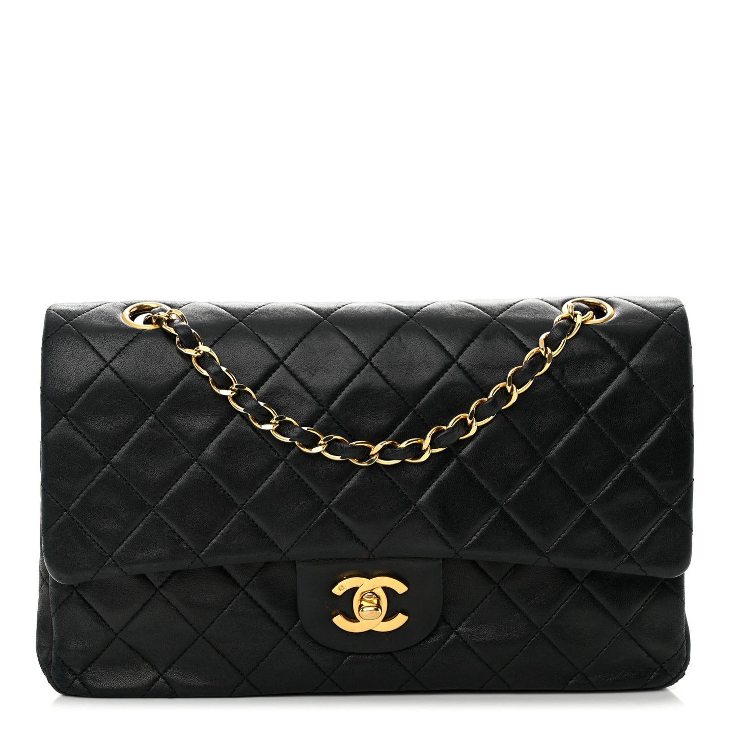 Lambskin Quilted Medium Double Flap Black