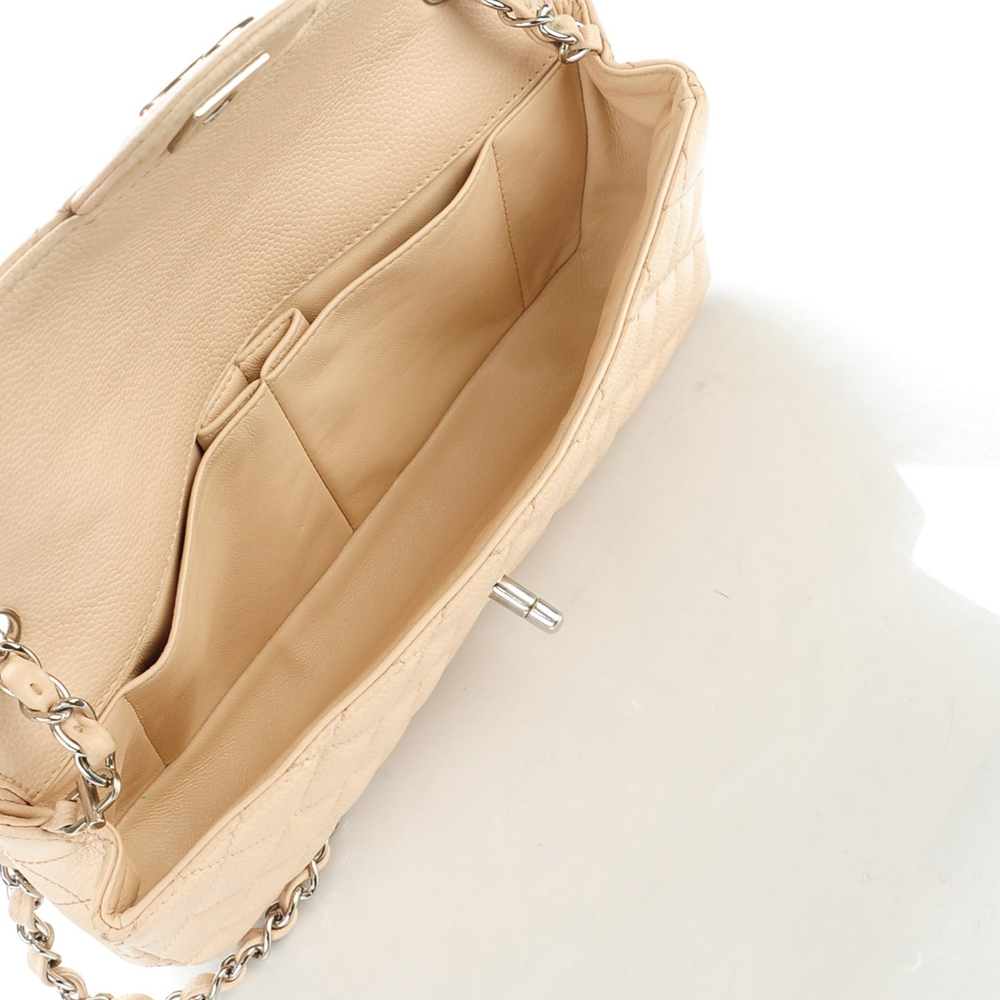 Caviar Quilted East West Flap Beige Clair