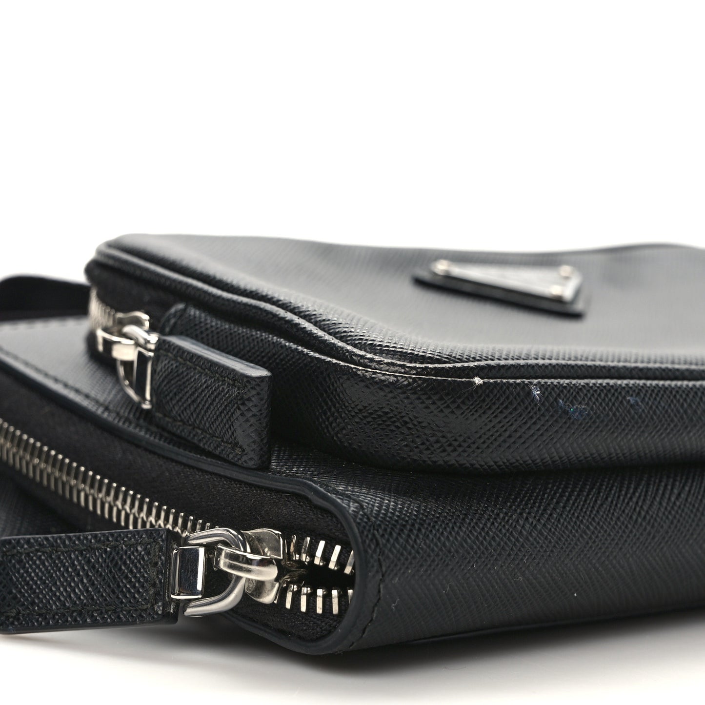 Saffiano Travel Double Zip Crossbody Belt Bag Black