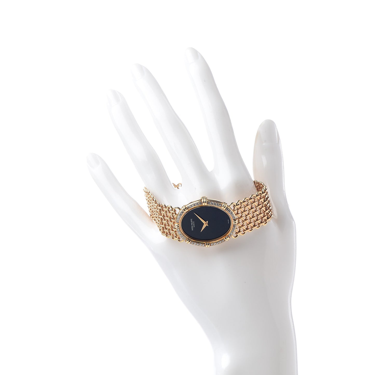 18K Yellow Gold Diamond 27mm Manual Winding Watch Black 2486