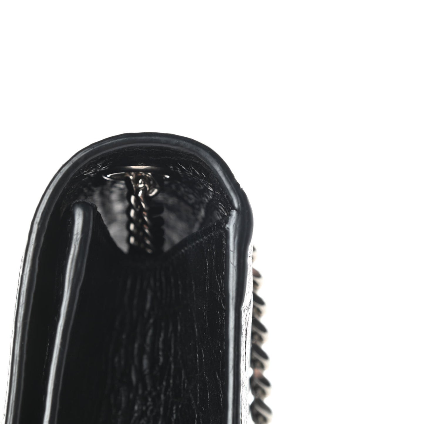Calfskin Crocodile Embossed Medium Classic Monogram Kate Tassel Satchel Black