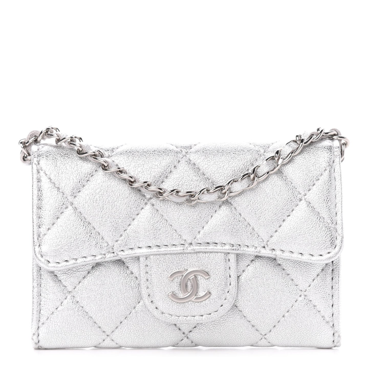 Metallic Lambskin Quilted Belt Bag Silver