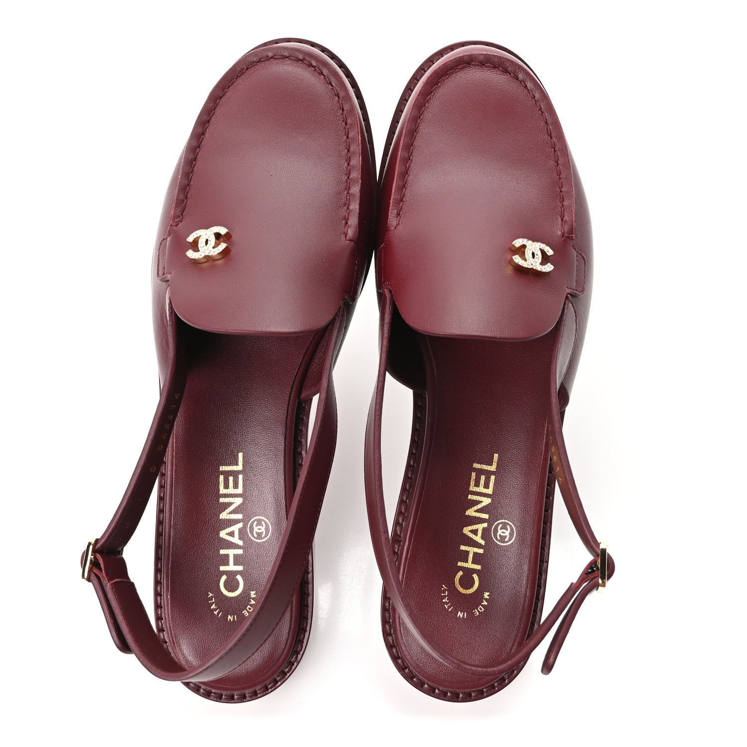 Chanel Calfskin Crystal Slingback Loafers 38.5 Dark Burgundy 2 of 10