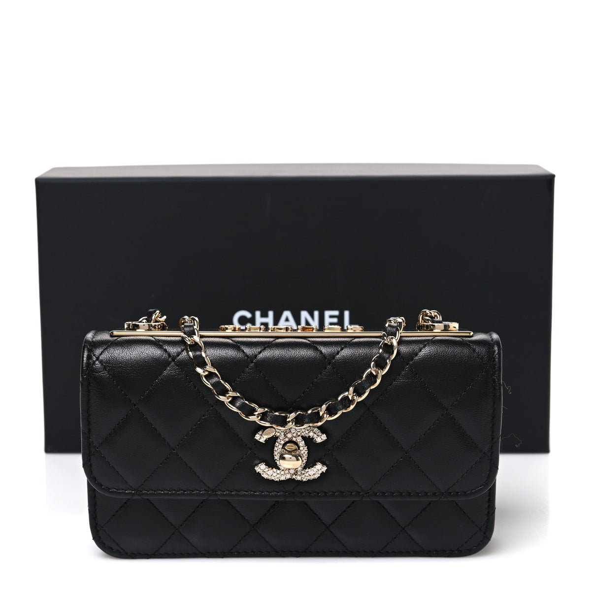 Chanel Lambskin Crystal Quilted Trendy CC Flap Phone Holder With Chain Black 11 of 11