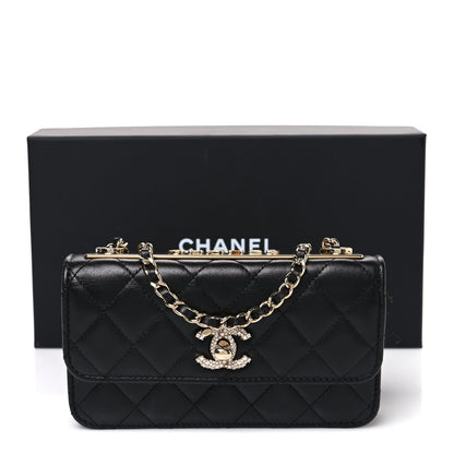 Chanel Lambskin Crystal Quilted Trendy CC Flap Phone Holder With Chain Black 11 of 11