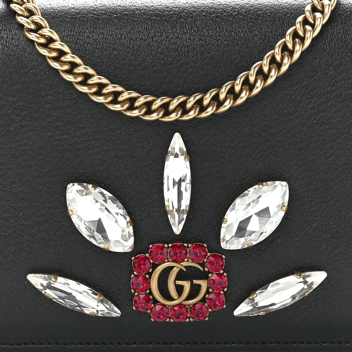 Calfskin Marquise Crystals Mini GG Chain Wallet Black