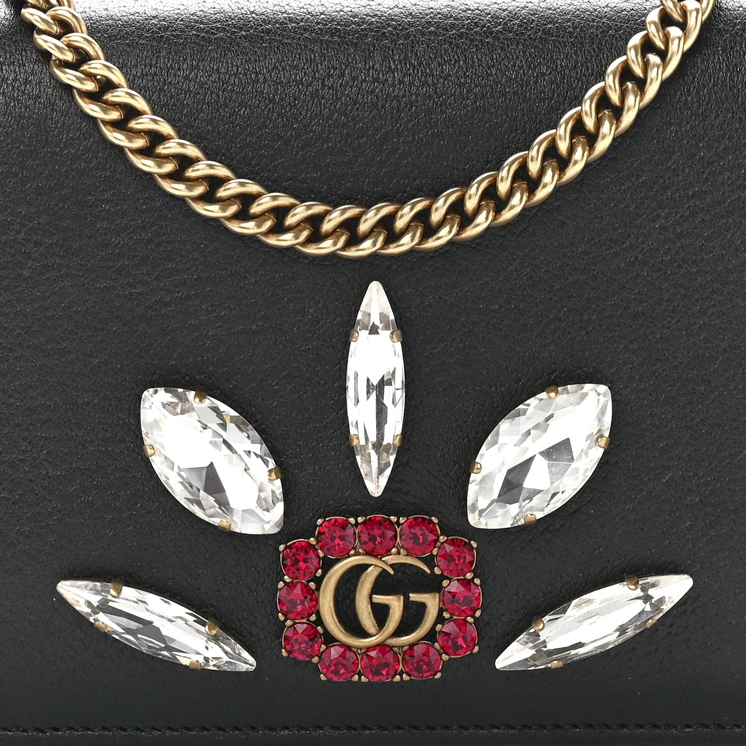Gucci Calfskin Marquise Crystals Mini GG Chain Wallet Black 8 of 11