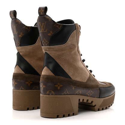 Louis Vuitton Suede Calfskin Monogram Laureate Platform Desert Boots 40 Taupe 5 of 9