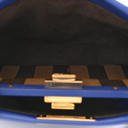 Fendi Vitello Morgan Fabric Jacquard Pequin Medium Peekaboo Iconic Satchel Blue Neon Tobacco 5 of 13