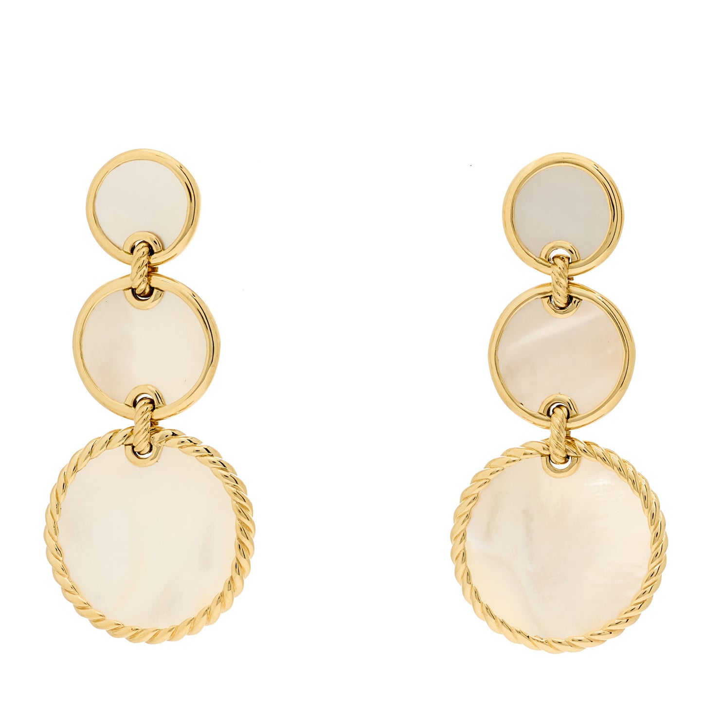 18K Yellow Gold Mother of Pearl Elements Triple Drop Earrings
