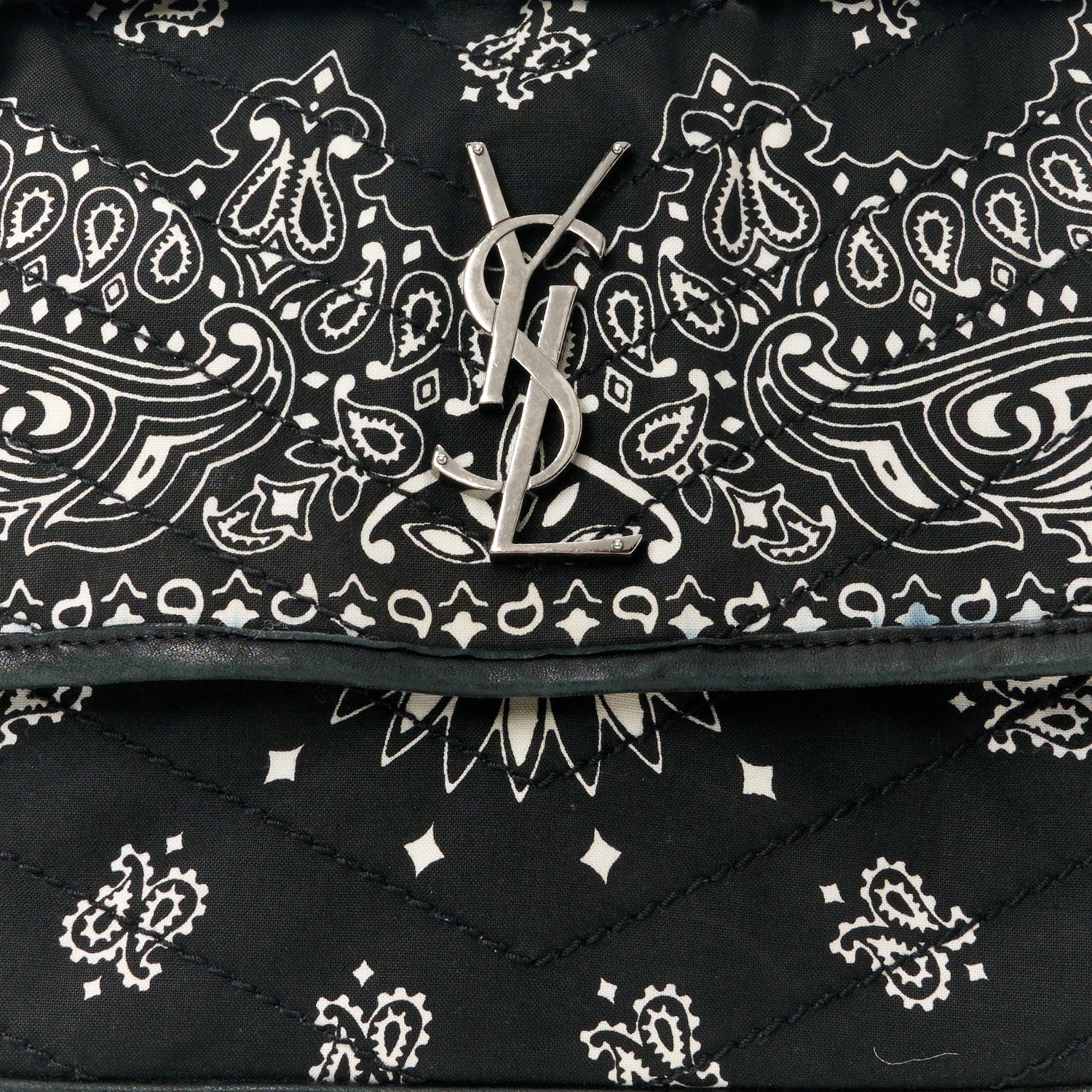 Saint Laurent Cotton Bandana Monogram Medium Niki Chain Satchel Black White 9 of 15