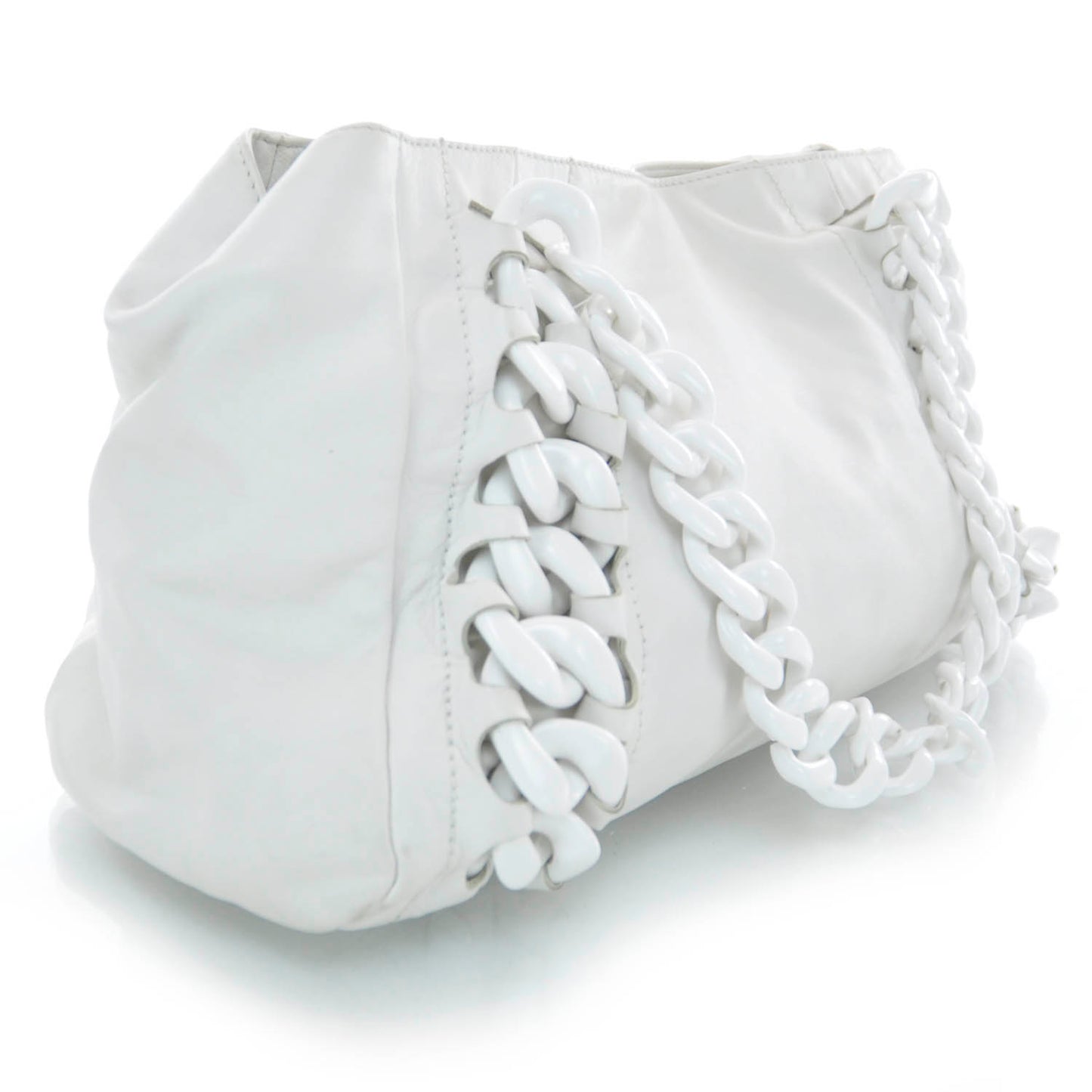 Leather Modern Chain Tote White
