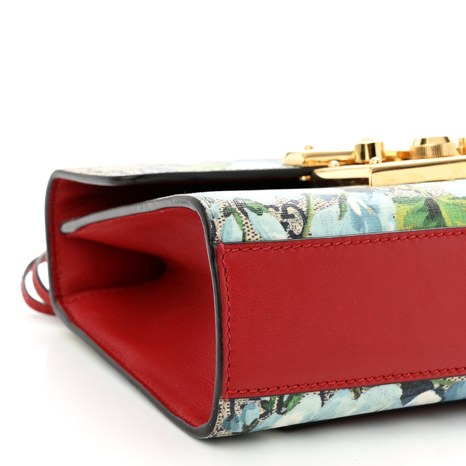 Gucci GG Supreme Monogram Blooms Small Padlock Shoulder Bag Beige Blue Navy Hibiscus Red 9 of 12