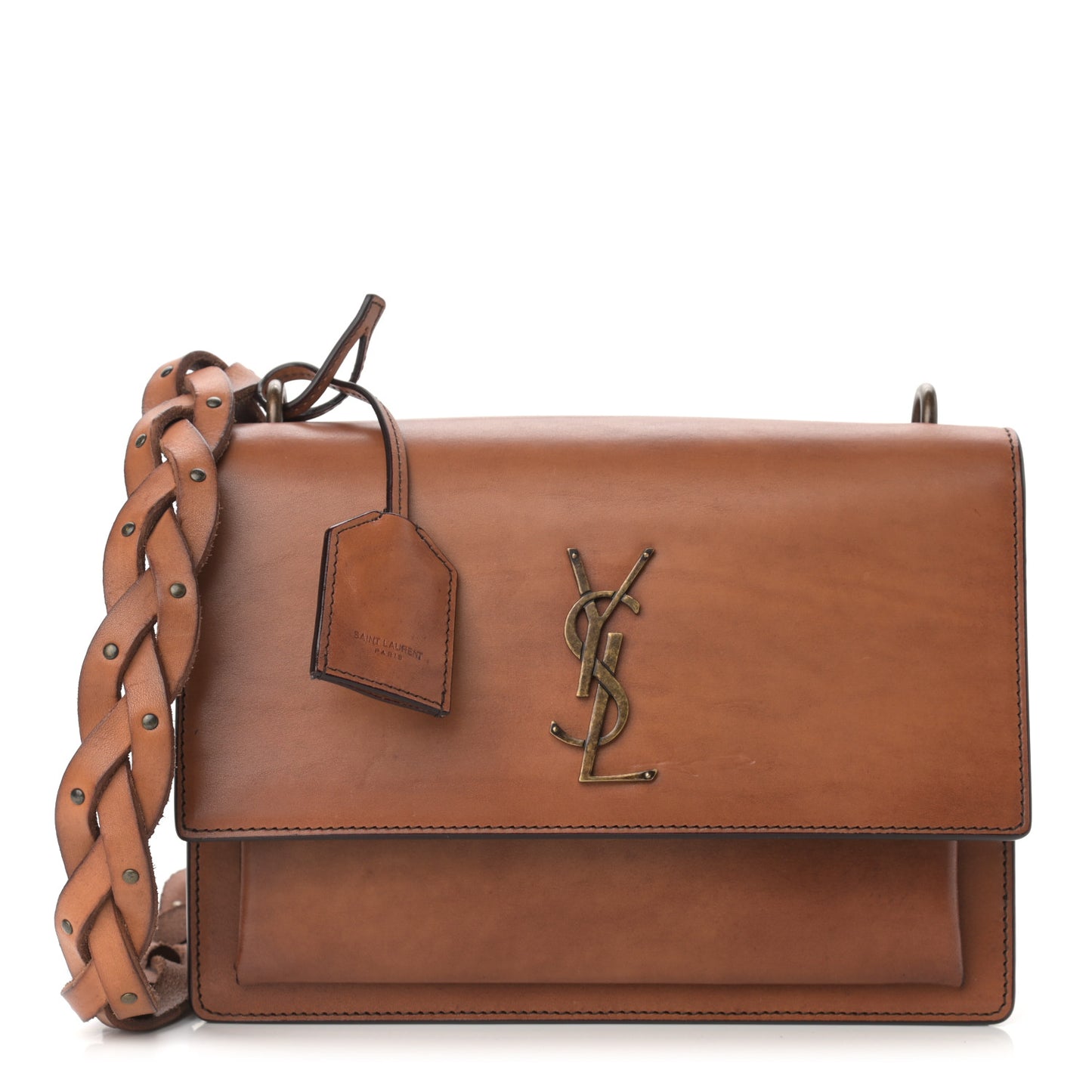 Calfskin Medium Monogram Sunset Shoulder Bag With Braided Strap Natural Brown