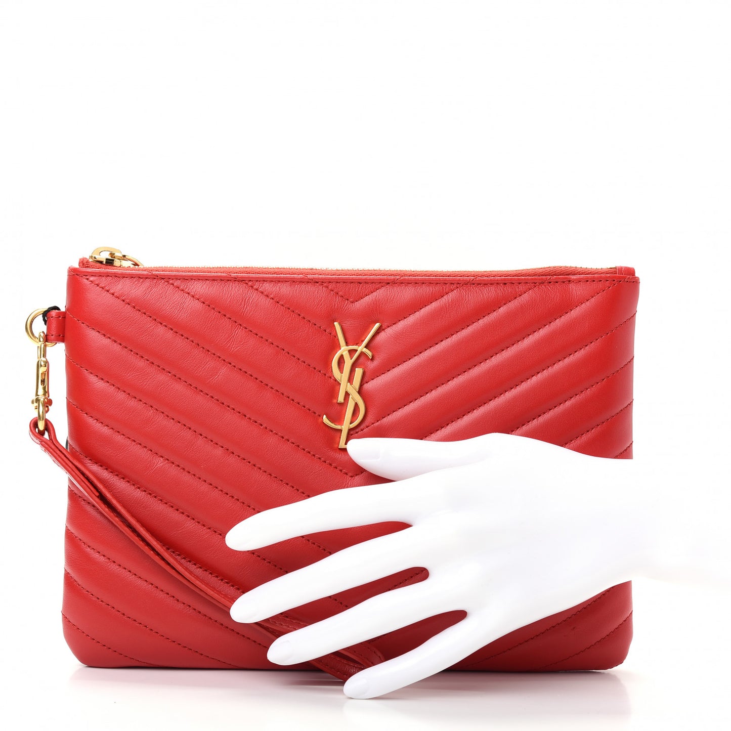 Calfskin Matelasse Chevron Monogram A5 Wristlet Bandana Red