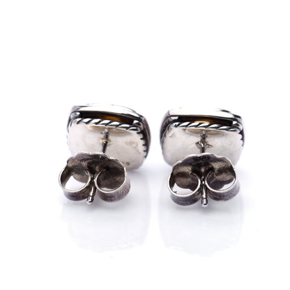 David Yurman Sterling Silver Diamond Citrine 7mm Petite Albion Earrings 3 of 5