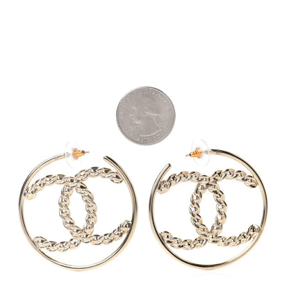 Chanel Crystal High Society CC Hoop Earrings Gold 4 of 9