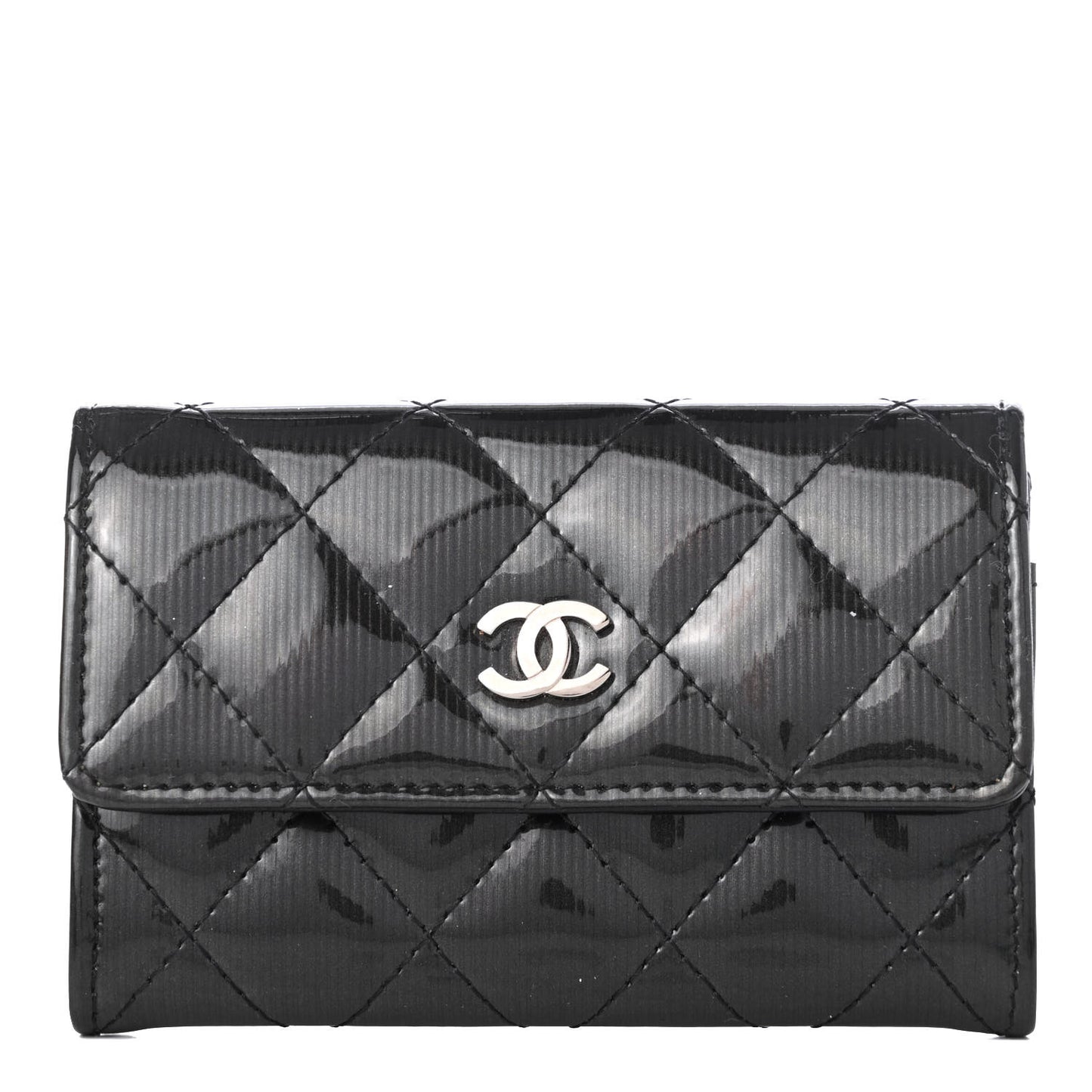 Striated Patent Quilted Card Holder Grey