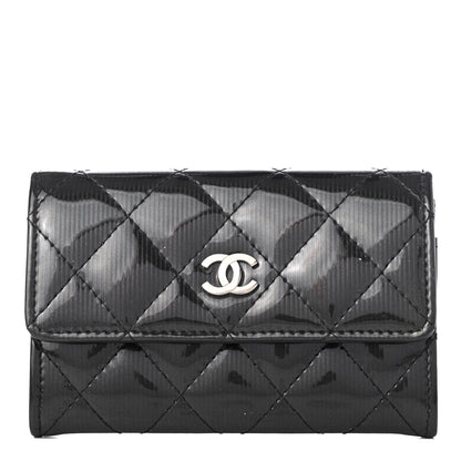 Chanel Striated Patent Quilted Card Holder Grey 1 of 6