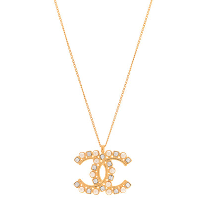 Chanel Crystal Pearl CC Pendant Necklace Gold 1 of 6