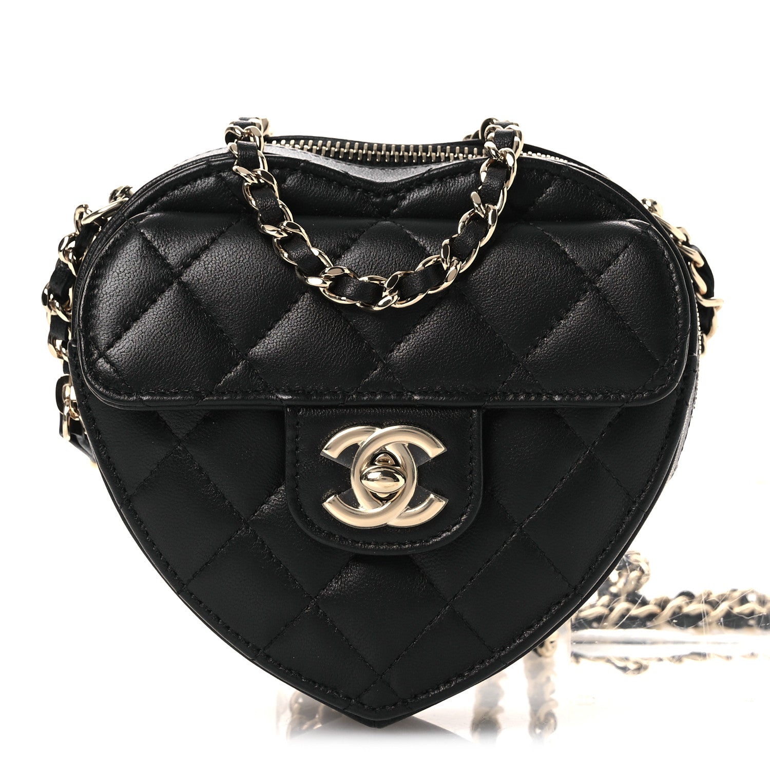 Chanel Lambskin Quilted CC In Love Heart Clutch With Chain Black 1 of 12