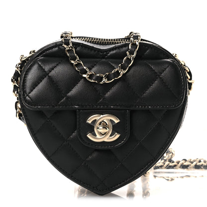 Chanel Lambskin Quilted CC In Love Heart Clutch With Chain Black 1 of 12