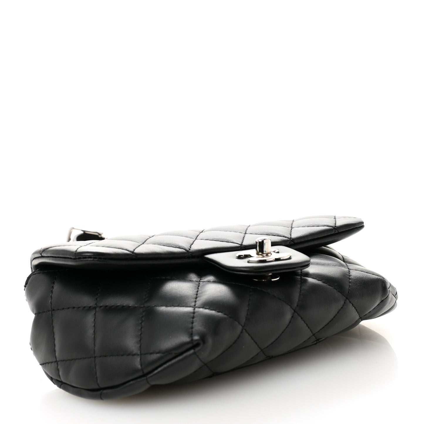 Calfskin Quilted CC Uniform Flap Belt Bag Black