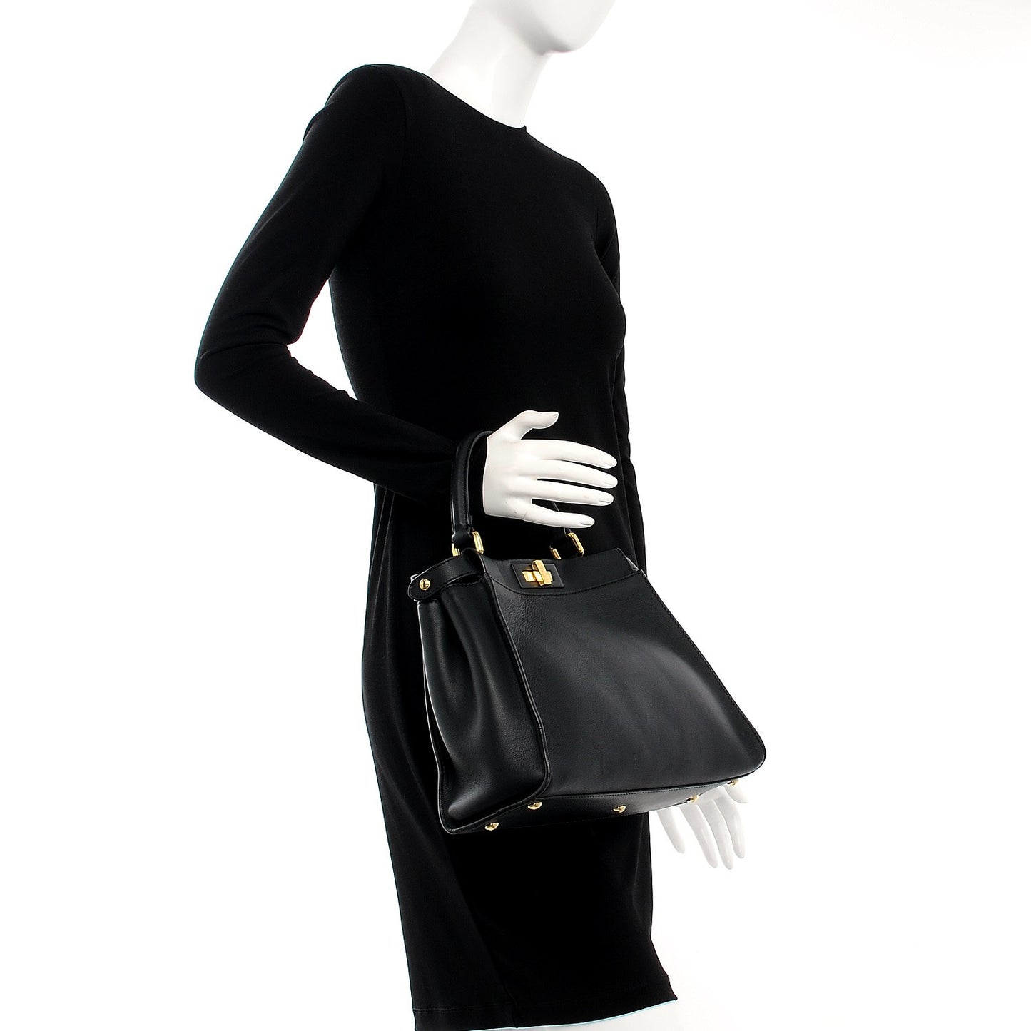 Vitello Seta Shiny Nappa Medium Peekaboo Iconic Satchel Black