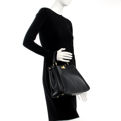 Fendi Vitello Seta Shiny Nappa Medium Peekaboo Iconic Satchel Black 2 of 13