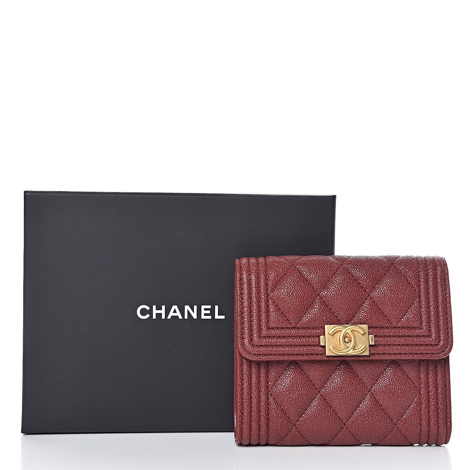 Chanel Caviar Quilted Compact Boy Wallet Burgundy 8 of 8