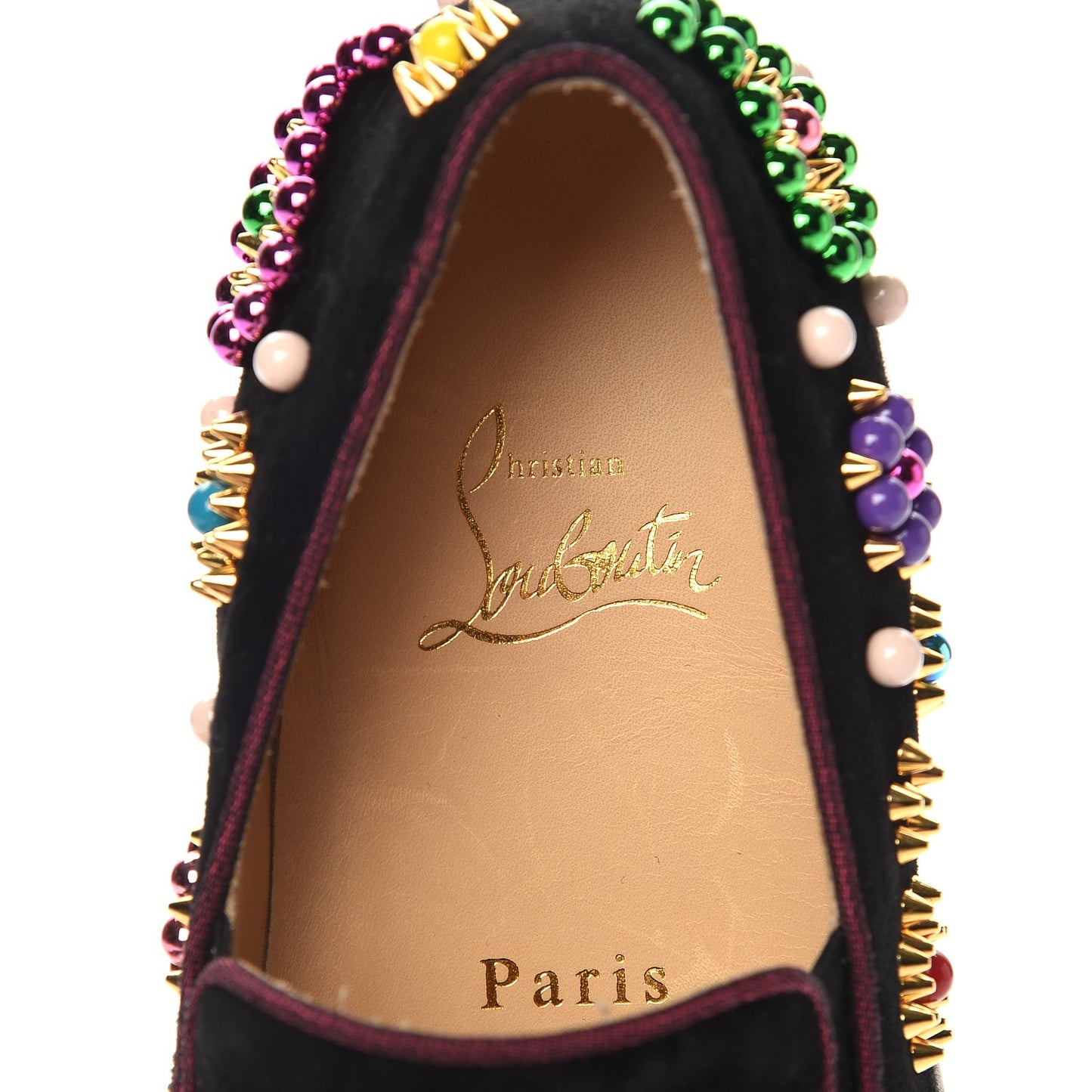 Velvet Beaded Candy Boat Flats 35 Black