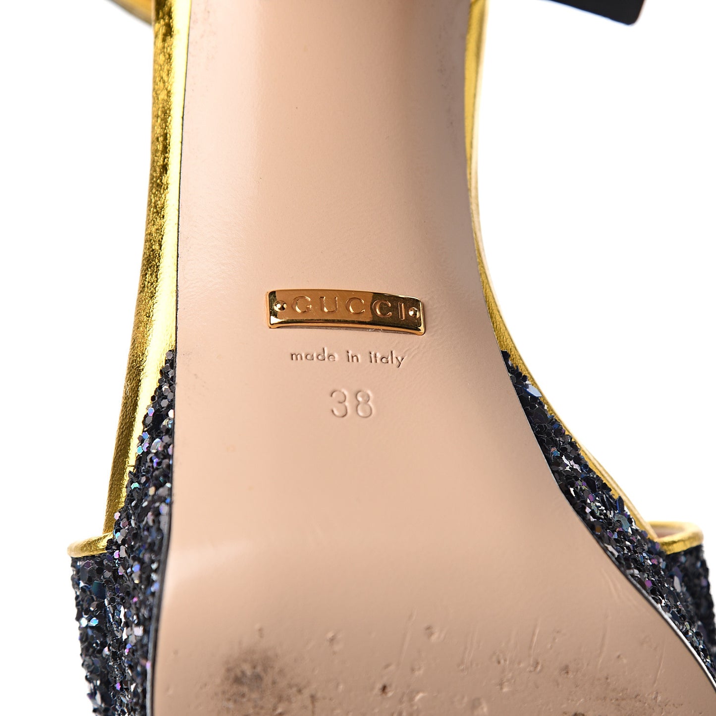 Glitter Soko Bee Platform Mid Heel Sandals 38 Notte Oro Multicolor