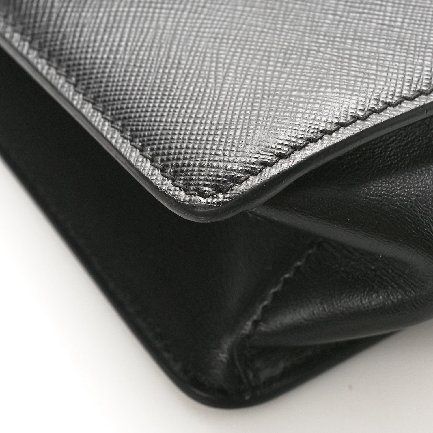 Prada Saffiano Soft Calfskin Metal Triangle Logo Envelope Chain Shoulder Bag Black 7 of 8