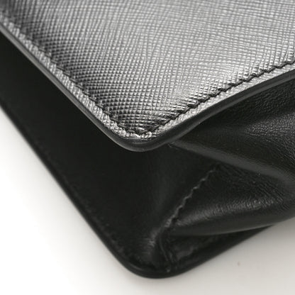 Prada Saffiano Soft Calfskin Metal Triangle Logo Envelope Chain Shoulder Bag Black 7 of 8