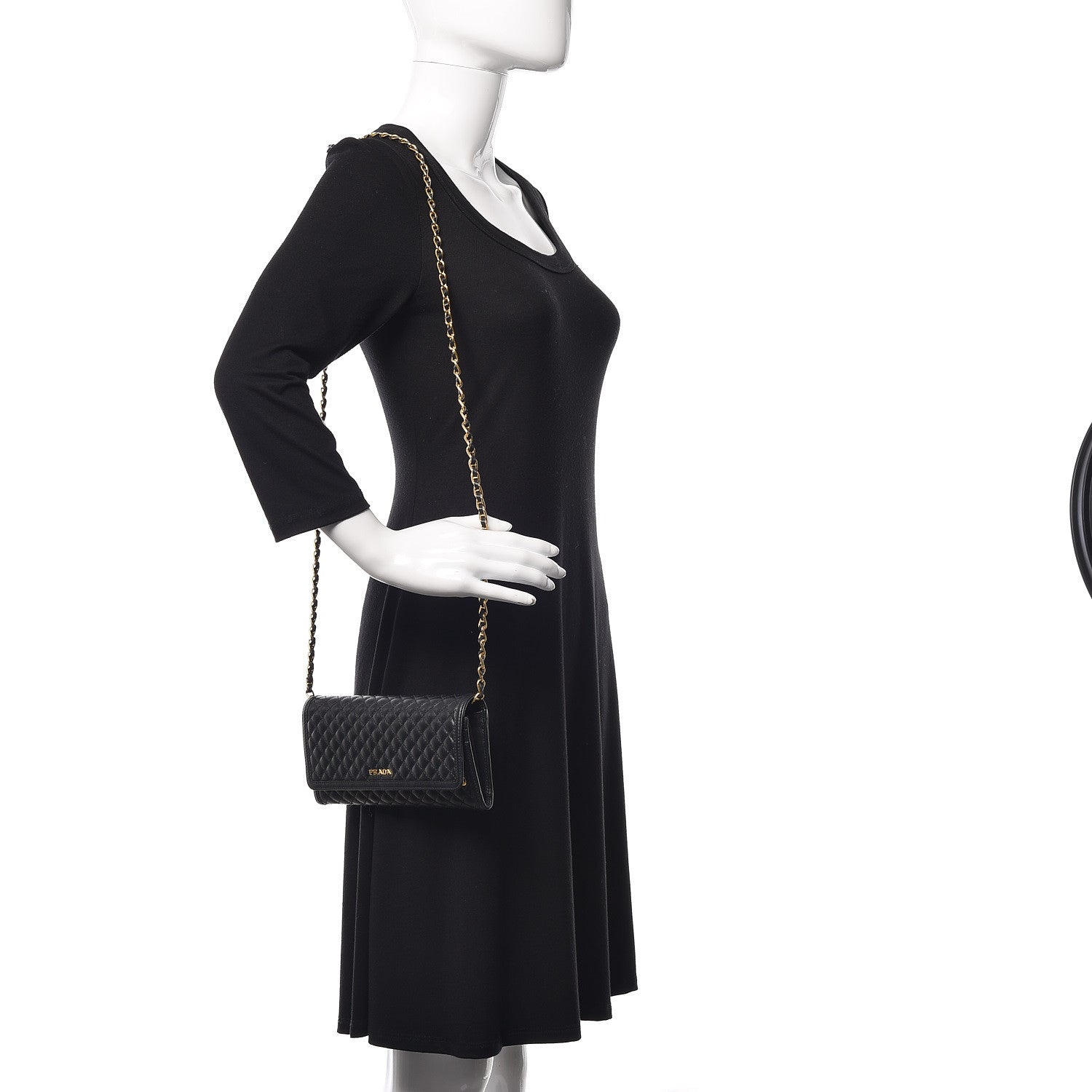 Prada Soft Calfskin Quilted Chain Wallet Black 2 of 10