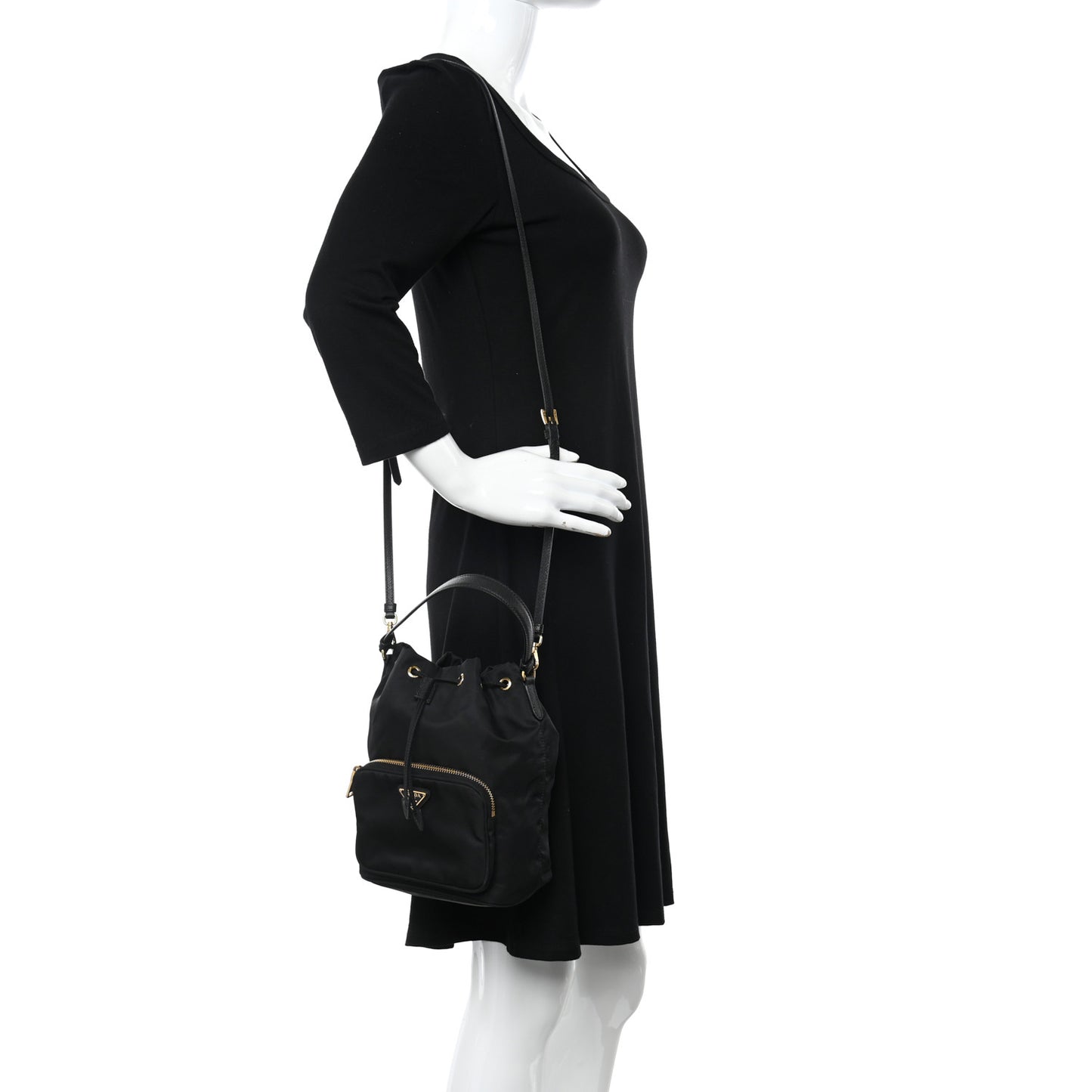 Re-Nylon Duet Drawstring Shoulder Bag Black