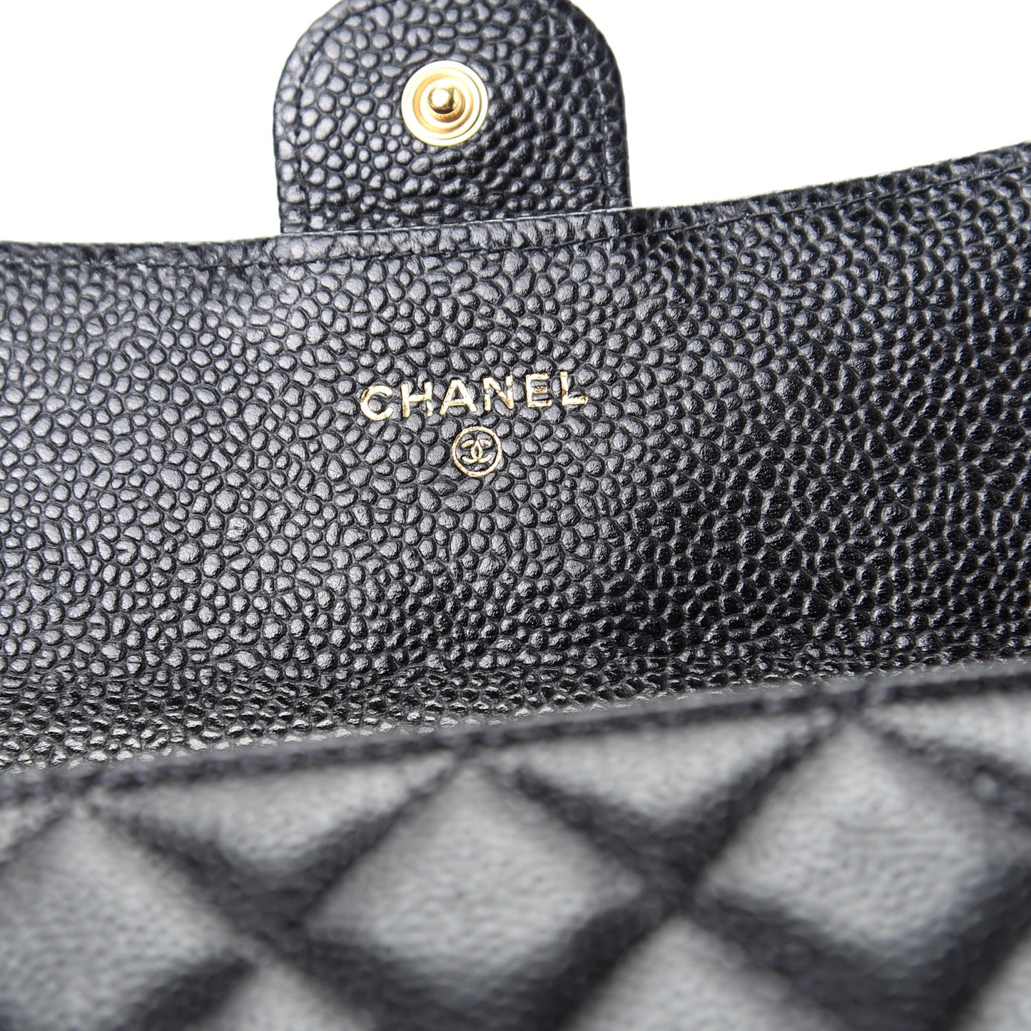 Caviar Quilted Large Gusset Flap Wallet Black